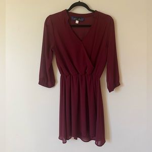 Long sleeve maroon dress with sheer sleeves